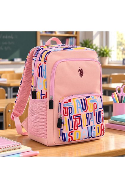 Girl's School Backpack Lightweight Multi-Compartment Backpack with Water Bottle Pocket and Back Protection Pink