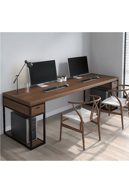 ÇLM3246 Modern Dikdörtgen Çalışma Masası Ahşap Metal Kızak Ayaklı