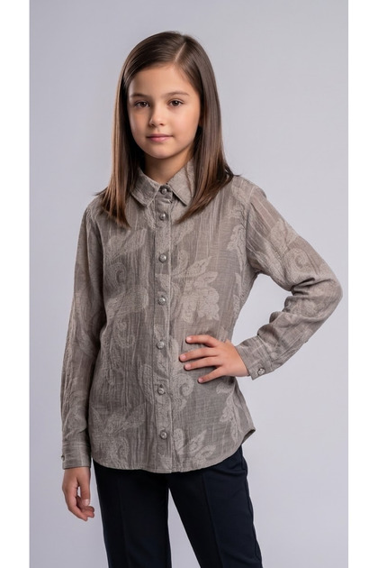 Girl's Jacquard Shirt, Special Occasion Viscose Long Sleeve Shirt, Ages 7-14