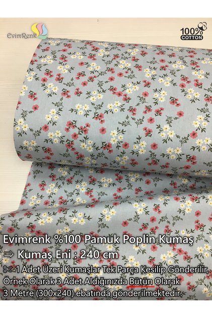 Çıtır Çiçek Desenli Poplin Kumaş - Nevresim - Çarşaf - Hobi - Elbise - Geniş En - 240 cm