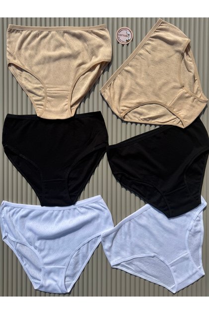 Women's Cotton Transfer Ribbed 6-Piece Black, White, Skin Color Bato High Waist Panties