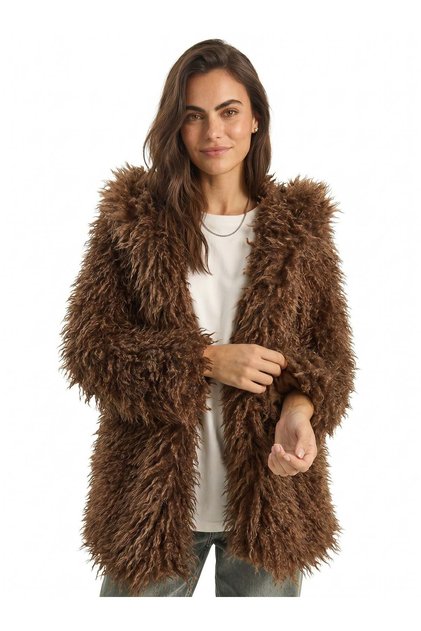 Brown Polyester Fabric Hooded Lined Double Button Detailed Tibetan Style Coat