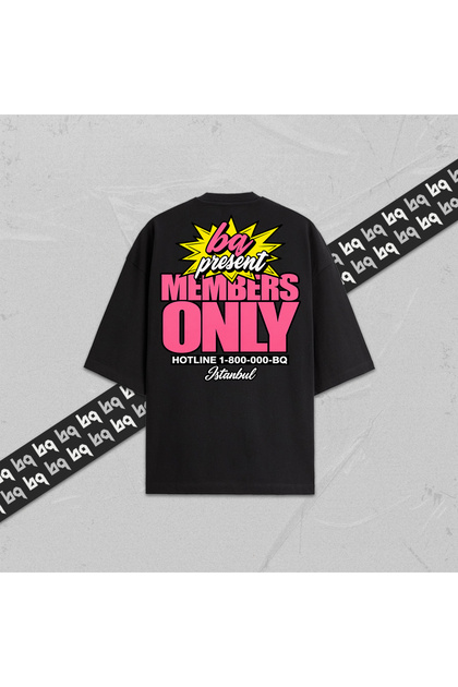 Bq Present Members Only Unisex Printed Oversize T-Shirt 100% Cotton Women Men Crew Neck Black