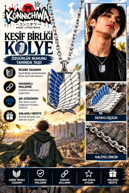 Attack on Titan Exploration Corps and Key Pendant – Wings Symbol Anime Necklace