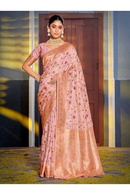 Banarasi Silk Saree with Rich Pallu & Blouse Piece - Fall and Pico Stitched, Perfect for Weddings, Festivals & Parties, Vivirasmi, Premium Banarasi Silk Saree.