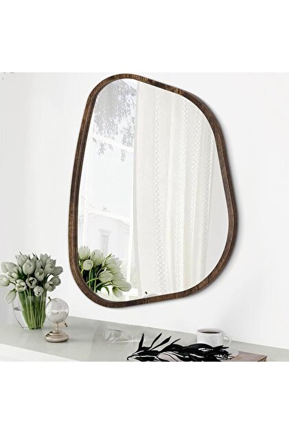 Asymmetrical Accent Mirror for Wall Irregular Oval Wood Frame Modern Unique Wall Mirror Decorative B