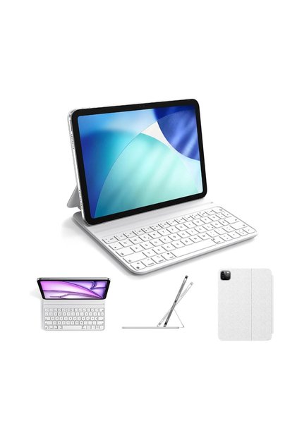Husă cu tastatură AZERTY pentru iPad Air/Pro 11inch M4/M3/M2, Air 5/4th, iPad Pro 11 inch 4th/3rd/2nd/1st Generation Piele ecologică alb