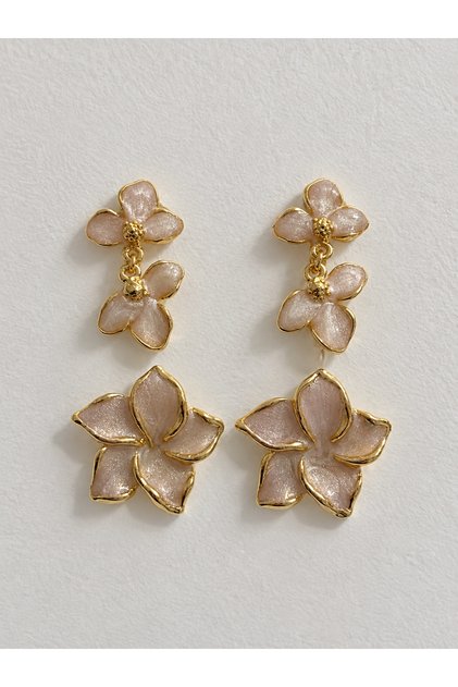 Gold Framed Powder 2-Piece Flower Earring Set