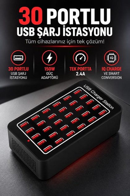 150W 30 Portlu USB ENT Masaüstü Şarj İstasyonu 2.4A YFY-A7