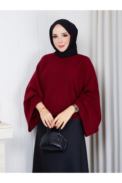 Women's Draped Yarasakol Knitwear Sweater Loose Cut Crew Neck Oversize Poncho Sweater