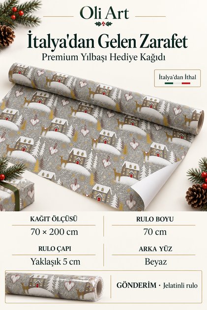 Italian Premium Gift Wrapping Paper - Snowy Village Fairy Tale Christmas 70 X 200 cm – 1 Roll Gift Paper