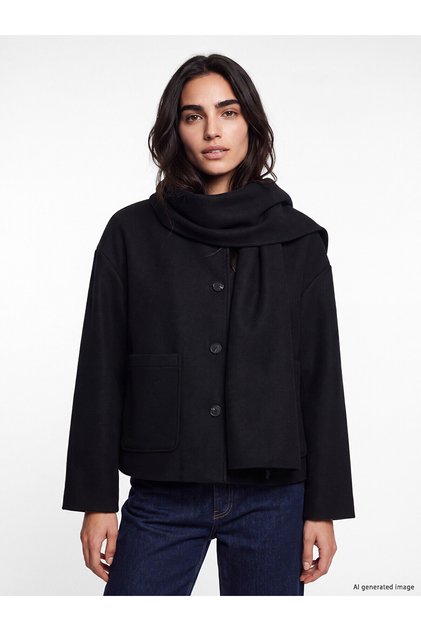 Two Mt Shop Quality Lcw Vision Black Scarf Women's Cashmere Coat