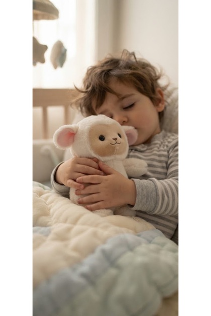 Cute Plush Lamb Toy with Beige Face Detailing, Soft Sleeping Companion