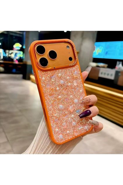 Apple iPhone 17 Compatible Orange Stone Motif Elegance Case