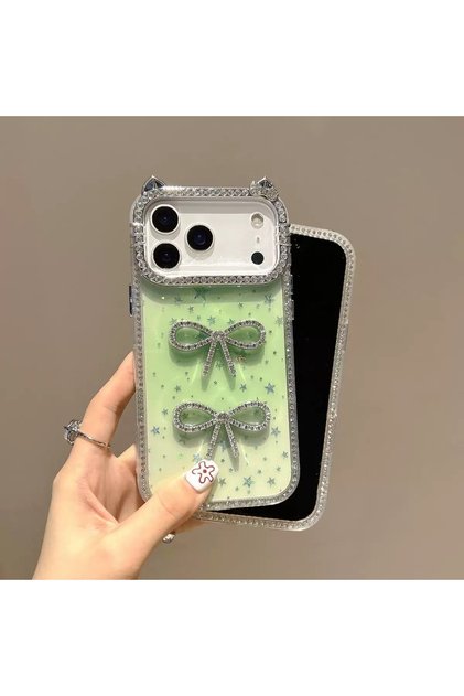Green Luxury Glittery Bow Magsafe Compatible Case for Apple iPhone 17