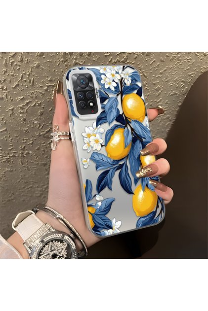 Redmi Note 11 Pro 4G/5G Compatible Yellow Lemon Blue Leaf White Small Flower Shock Absorbing Protection