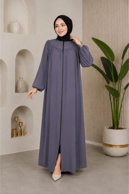 Hajj and Umrah Medina Silk Modern Cut Loose-Fitting Gathered Robe Ferace
