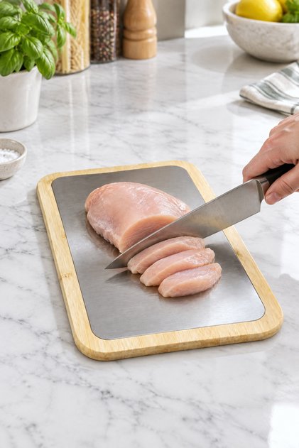 Double-Sided Stainless Steel and Bamboo Cutting Board, 32 X 23 cm