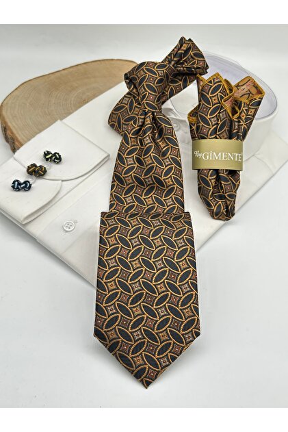 Black Patterned Classic Tie with Handkerchief