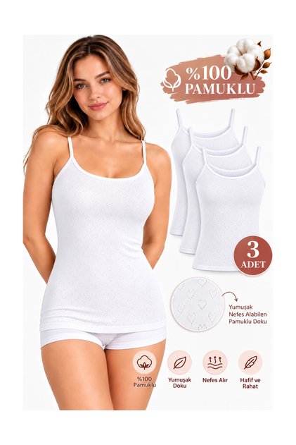3-Piece Women's Cotton Heart Patterned Athlete Set with Rope Straps