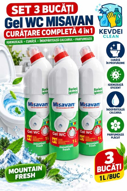Σετ 3 τεμαχίων x Mountain Fresh WC Gel 1L, 4 σε 1 Καθαρισμός, Απολύμανση και Αφαίρεση αλάτων – 3L