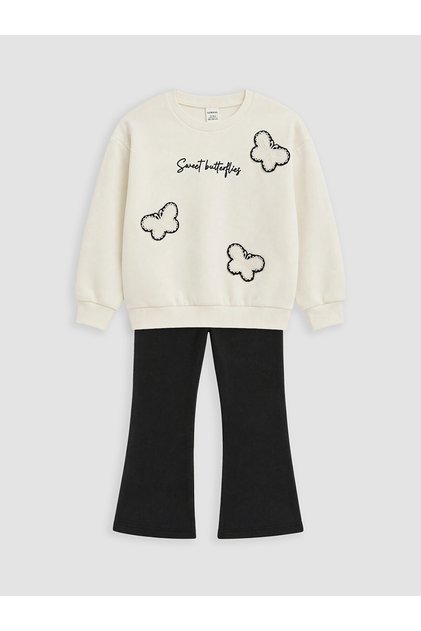 Lcw Kids Ecru Crew Neck Girls' Set