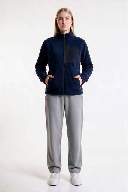 KadınFermuarlı Ön Cepli Kalın Outdoor Polar Ceket