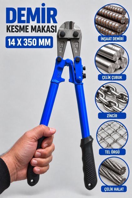 Demir Kesme Makası Profesyonel Çelik Tel Zincir ve Demir Çubuk Kesici Güçlü Kaldıraç Sistemli Ağır Hizmet Tipi 14x350 mm