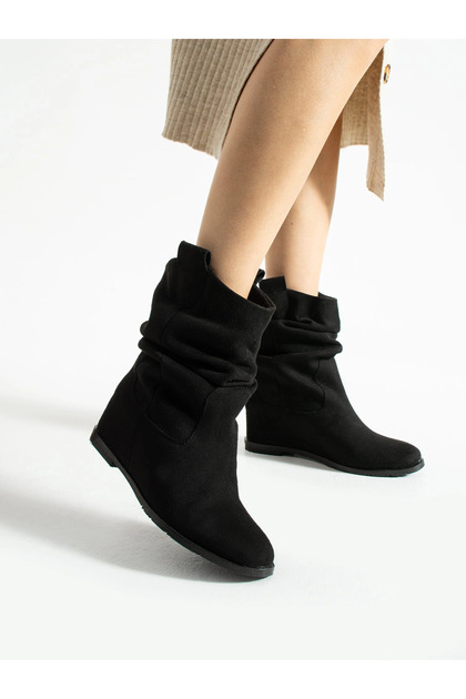 Black Suede Hidden Wedge Heel Boots