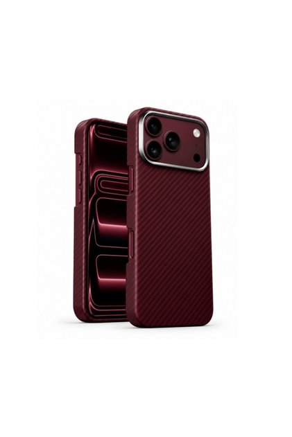 Husă MagSafe din Kevlar, Aramidă, Compatibilă cu iPhone 18 Pro Max/17 Pro Max, Aspect Carbon, Protecție Ultra, Bordeaux
