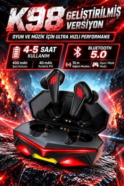 K98 Minimum Işıklı Metal Kasa Bluetooth Oyuncu Kulaklığı Kulak içi Kulaklık