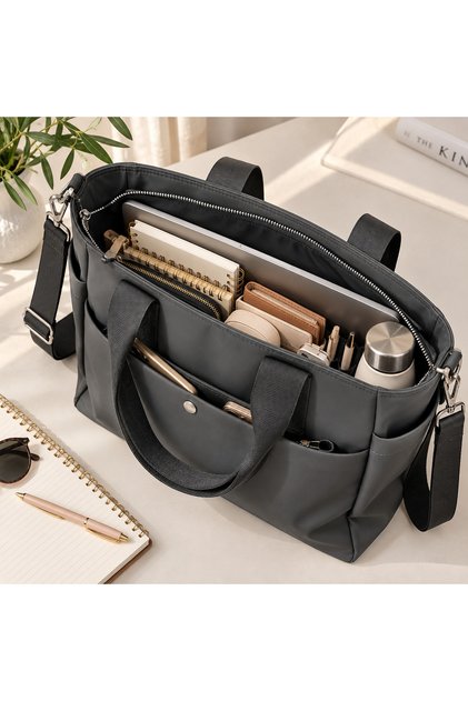 Women's Multi-Compartment Shoulder Bag Waterproof Fabric Adjustable Strap Laptop Mother Baby Bag