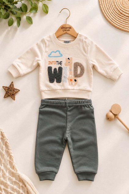 Baby boy wild embroidered sweatshirt and bottom tracksuit 2-piece set 3-6-9-12 months