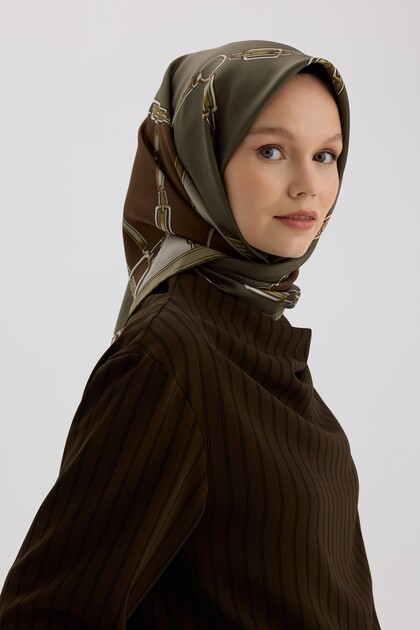 Twill Silk Scarf 53007 Dark Khaki Brown