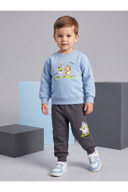Boys' Printed Blue Sweatshirt and Jogger Tracksuit Set
