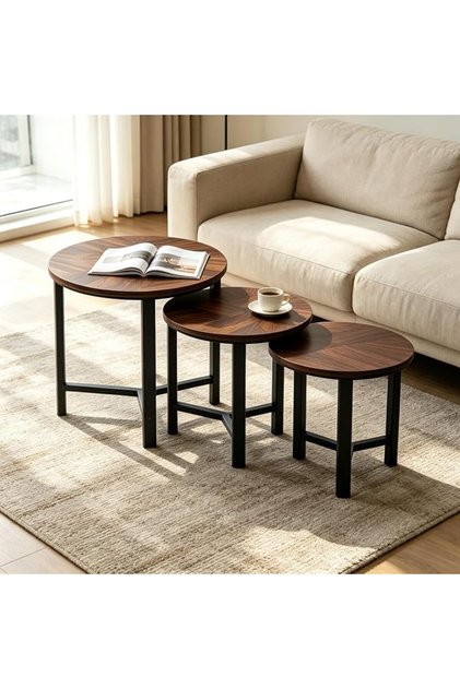 Round Nesting Coffee Table Set of 3, Modern Luxury Living Room Side Tables