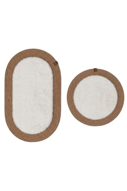 Eclipse Series Plush Textured Jute Framed 2-Piece Oval Floor Mat Set - Non-Slip Base