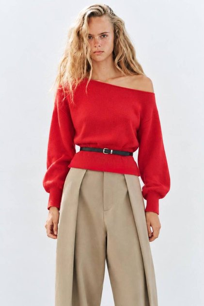 Belt Detailed Boat Neck Sweater