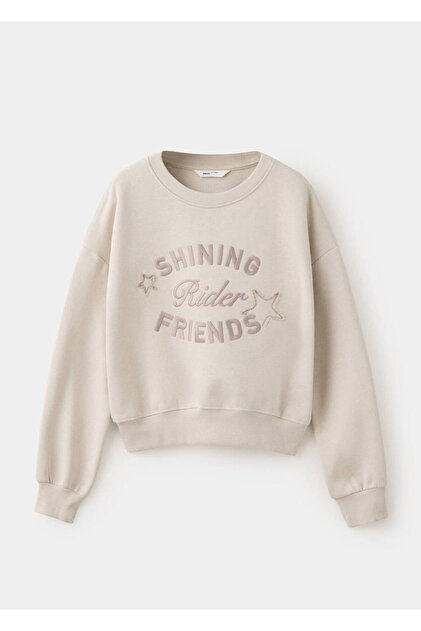 Metin işlemeli pamuklu sweatshirt