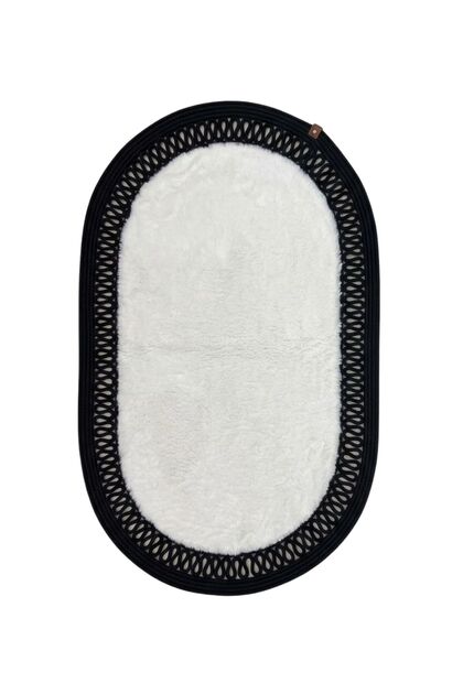 Luna Series Plush Textured Oval Mat 60X100 cm - Non-Slip Wide Bath Mat with Jute Edges