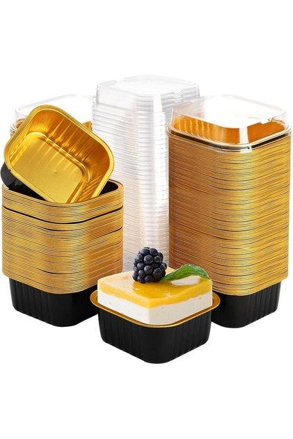 Aluminum Foil Baking Cups with Lids, 50 Pieces 5.7 oz Disposable Cupcake Containers, Cupca