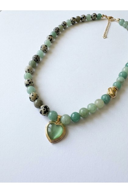 Aventurine and Dalmatian Jasper Natural Stone Necklace