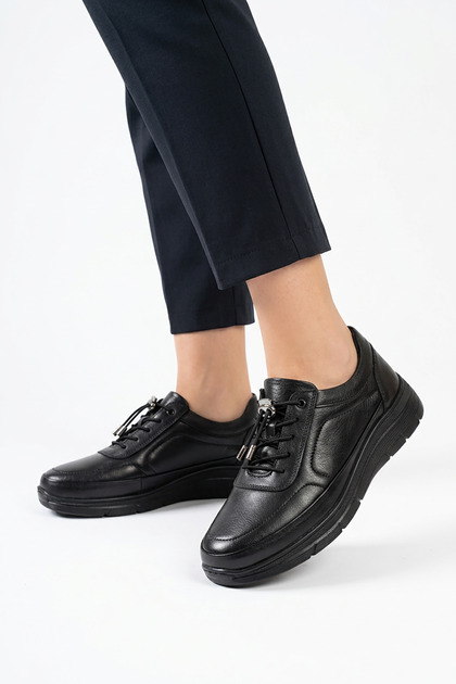 Bolder tire bonded stitched genuine leather women's shoes black skin