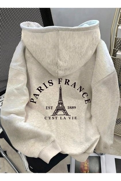 Paris France Printed Premium Hooded 2-Thread Oversize Sweatshirt