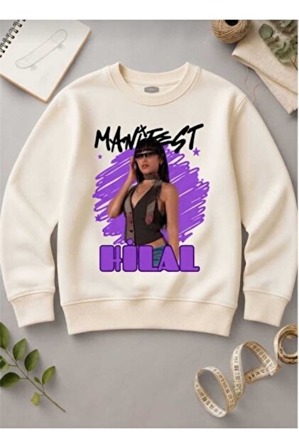 Girl's Manifest Crescent Printed Cream Sweatshirt