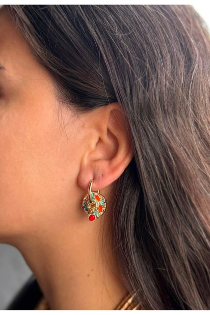 Enamel vintage red ball earrings