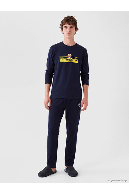 Navy Blue Fenerbahçe Printed Pajama Set