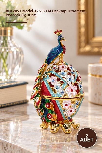 2 Peacock Decorative Figures – Model Alk2051, 12 X 6 cm Dimensions, Desktop Ornament, Peacock Figurine, Ornament