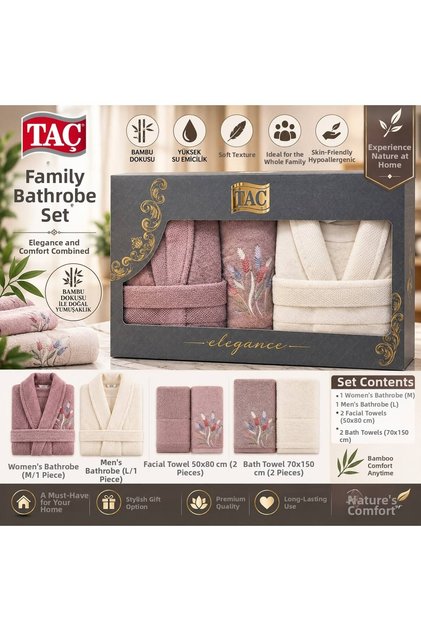 6 Piece Embroidered Bathrobe Set | Bathrobe | Bathrobe Set | Towel | Dowry Set 100% Cotton