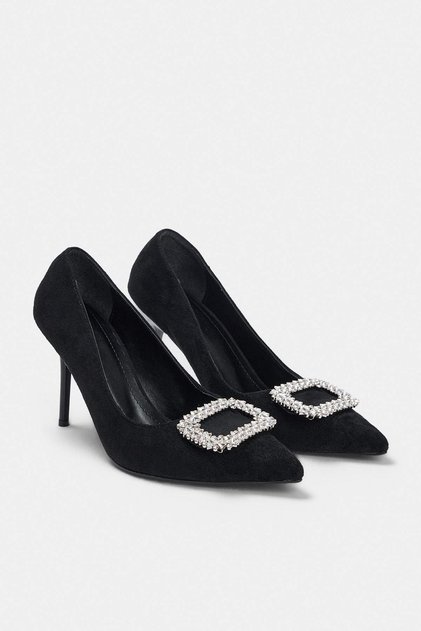 Siyah Taşlı Kadın Klasik Stiletto İnce Topuklu Abiye Ayakkabı TAKAW25TO00030